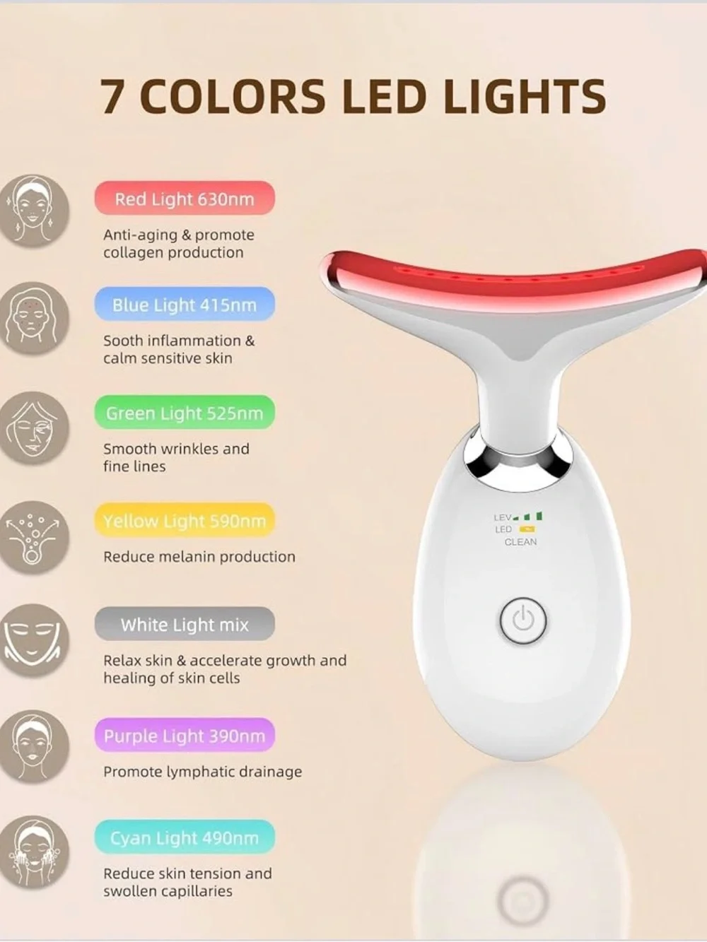 LED Facial Massager Device in White with Red Light NWT